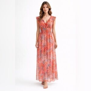 Betsey Johnson XS Boho Festival Maxi Dress Abstract Ruffle Vacation
